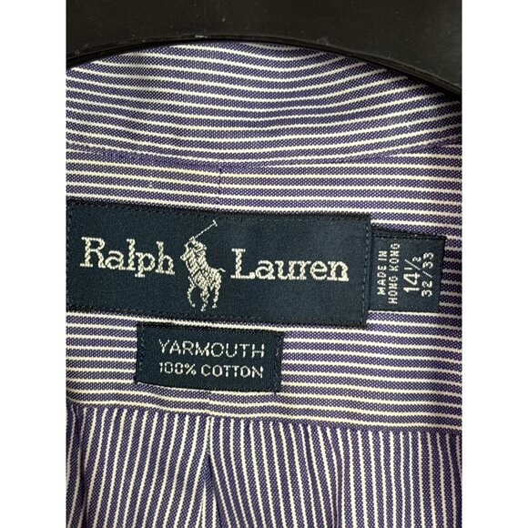 Ralph Lauren Mens Yarmouth Button Down Shirt 14.5 32/33 Purple White Striped - Picture 4 of 5